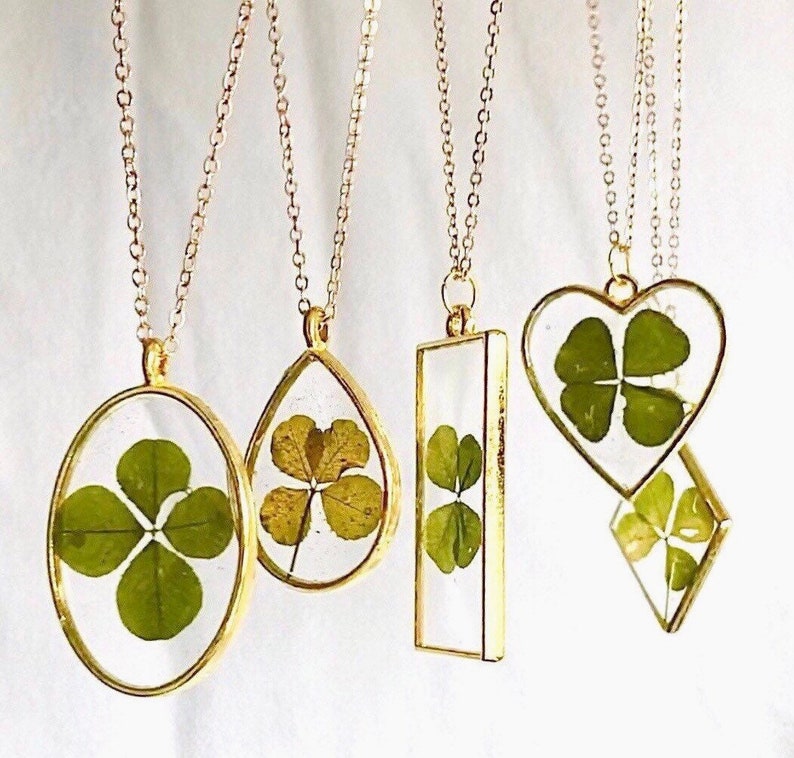 REAL fourleaf clover necklace, lucky clover necklace, good luck gift, clover necklace, botanical necklace, botanical jewelry image 5