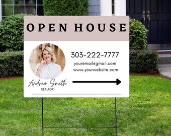 Open House Yard Sign, Real Estate Open House, Open House Template, Realtor Marketing Tools, Digital Real Estate Template, Canva Design