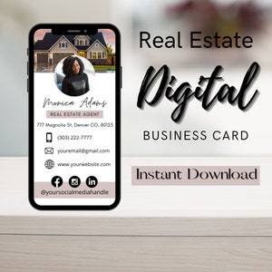 Real Estate Digital Business Card, Digital Business Card Canva Template, Real Estate Business Card, Realtor Marketing, Modern Business Card