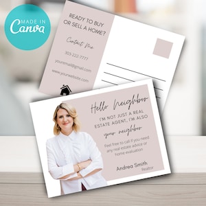 Grundbesitz-Postkarten, Grundbesitz-Postkartenvorlage, Realtor Postkarte, Hallo Nachbarkarte, Canva editierbare Postkarte, Real Realty Marketing