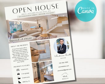 Open House Flyer, Modern Real Estate Flyer Template, Canva Real Estate, Open House Sign, Real Estate Marketing, Modern Real Estate Marketing