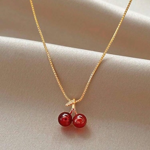 Cherry Necklace - Cherry Pendant - Dainty Cherry Necklace - 2025 Fruit Cherry - Fruit Necklace - Gold Plated