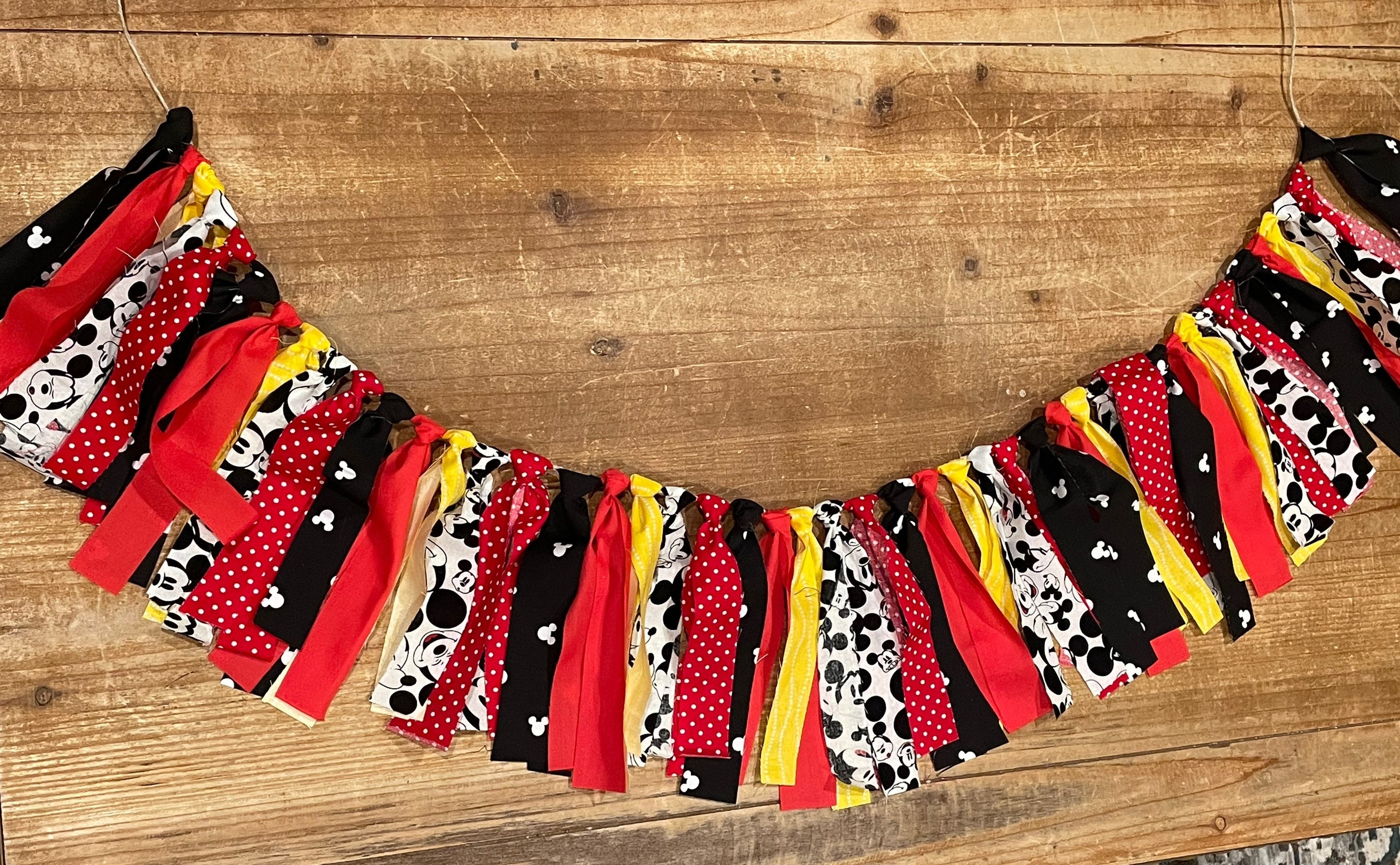 Mickey Mouse Fabric Rag Tie Banner | Etsy