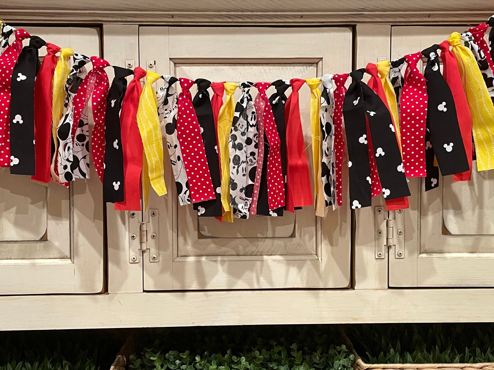 Mickey Mouse Fabric Rag Tie Banner - Etsy