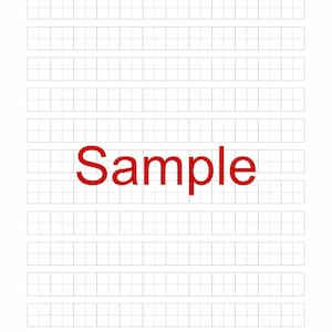 May include: White paper with a grid pattern and the word "Sample" in red. The top right corner has the text "Hope Press" with a holly graphic. The grid is composed of small squares, ideal for writing practice or design.