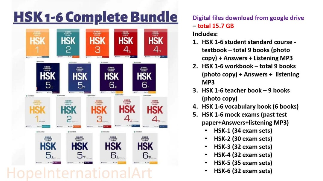 HSK 1-6 Complete Bundle: Textbooks, Workbooks, Teacher Book, MP3