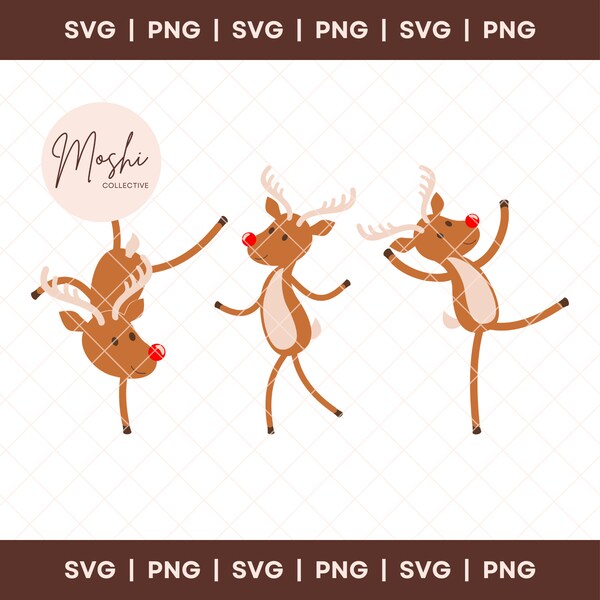Christmas Dancing Reindeer SVG and PNG, Funny Graphic Design for Shirts, Mugs, Bags, Cricut, Ornaments or Cards, Xmas Digital Download Only