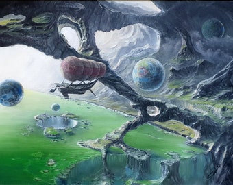 Original painting titled &quot;Birth Chamber&quot;, with forest, trees and nature, affordable, gift, present, unique, work of art.