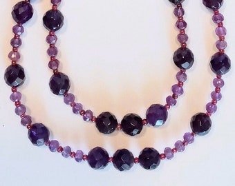 Amethyst Grade AA Faceted Round Beads and Faceted Rondelle beads 4x3mm with Garnet Seed Beads 2mm, 44 inches