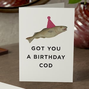 Tarjeta de cumpleaños divertida de bacalao, divertida tarjeta con juego de palabras sobre peces para él, saludo de 5x7 en papel Kraft, tarjeta de cumpleaños para papá, hermano, esposo, amigo