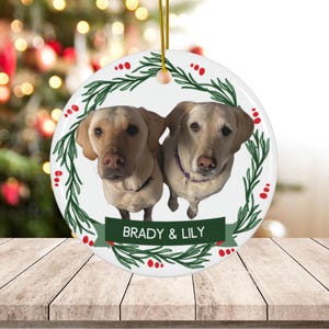Custom Dog Portrait Photo Ornament, Personalized Dog Ornament With Photo & Name, Personalized Pet Ornament, Custom Dog Christmas Ornament