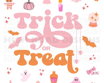 Trick or Treat Girly Retro Halloween, Halloween png, retro png, cute png, sticker png, halloween print png, trending png, png, jpg