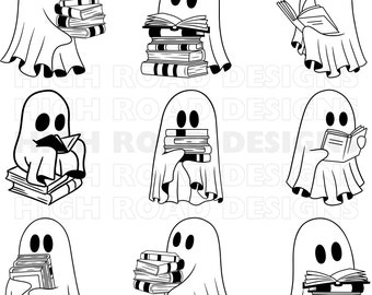 Coquette Halloween Book Loving Ghosts, Halloween png, coquette png, cute ghost png, sticker png, halloween print png, trending png, png, jpg