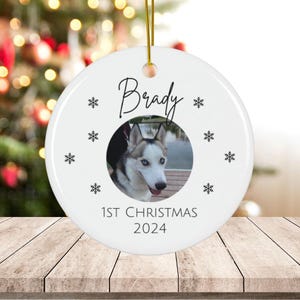Custom Dog Portrait Photo Ornament, Personalized Dog Ornament With Photo & Name, Christmas Pet Ornament, Custom Dog Christmas Ornament