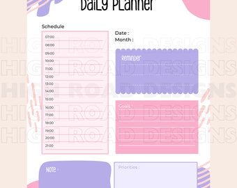 Planilha de planejamento diário, cronograma diário para impressão, planejador diário, modelo de planejador diário, planejador de cronograma diário, registro diário para impressão, PDF