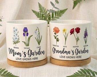 Mothers Day Plant Pot, Personalized Birth Flower Mini Pot, Grandma's Garden Pot for Mom Nanny, Perfect Gift for Her, Family Flower Plant Pot