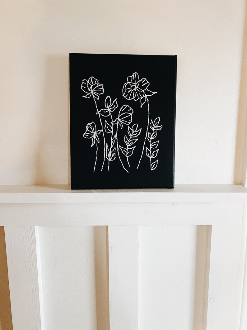 Minimalist Art, Black and White Art, Wildflower Artwork, Embroid Minimalist Art, Black and White Art, Wildflower Artwork, Embroid
