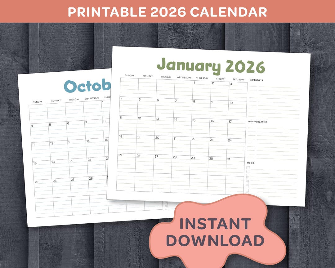 2026 Lined Monthly Calendar | Printable 2026 Calendar 8.5x11 ...