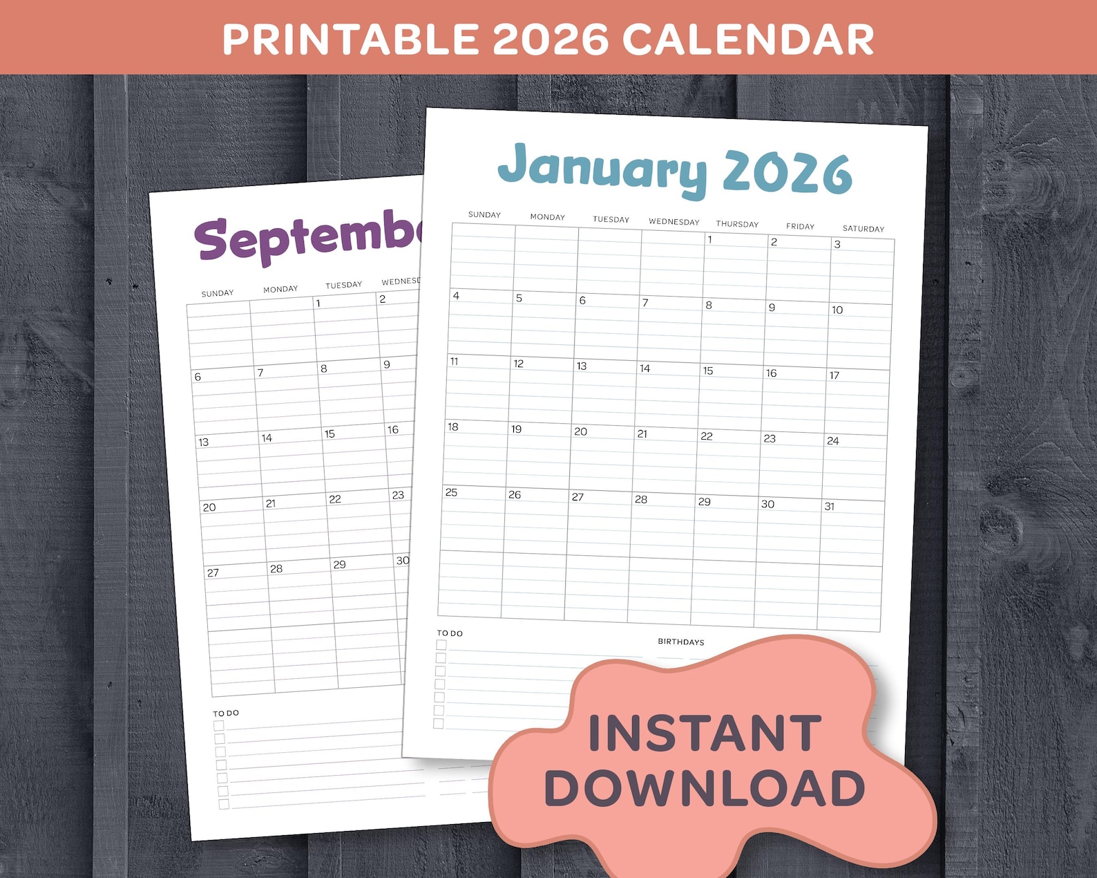 2026 Lined Monthly Calendar | Printable 2026 Calendar 8.5x11 | Vertical ...