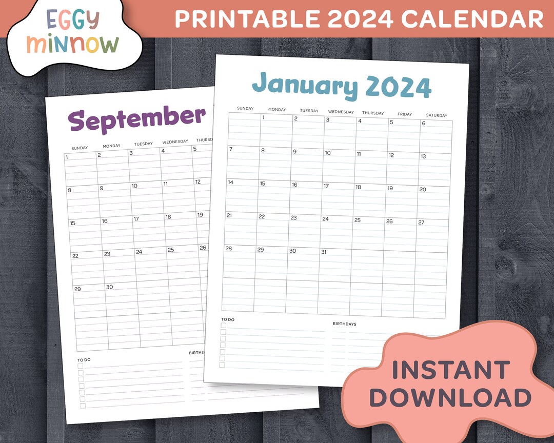 2024 Lined Monthly Calendar Printable 2024 Calendar 8.5x11 Vertical
