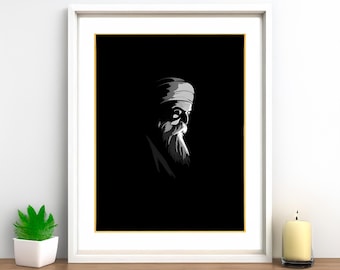 Fotografía digital de Guru Nanak Dev Ji / Arte mural espiritual sij descargable