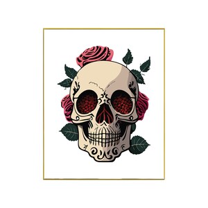 Skull with Roses Photo Poster or Canvas - Gothic Art Print&quot;