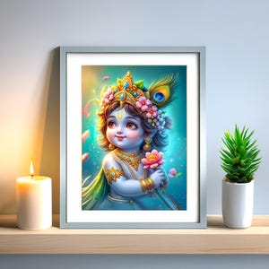 Shri Krishna Wall Art | Divine Lord Krishna Canvas & Photo Print | Krishna Poster for Home Temple  | Instant Download Printable