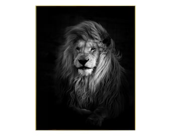 Primer plano de un poderoso león: sorprendente impresión artística de vida salvaje / fotografía de alta resolución o lienzo premium