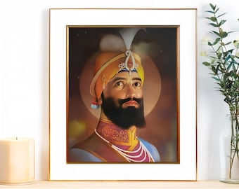 Guru Gobind Singh Ji Digital Art | Sikh Spiritual Wall Art | Instant Download Printable