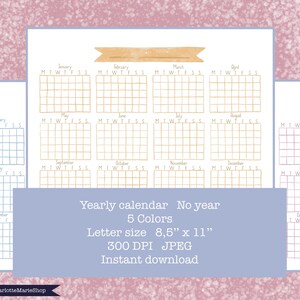 White background portrait orientation NO month and NO year Printable ...