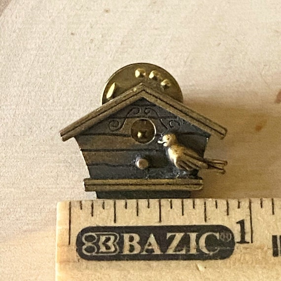 Vintage JJ Bird House Pin Tiny Brooch Gold Tone J… - image 4