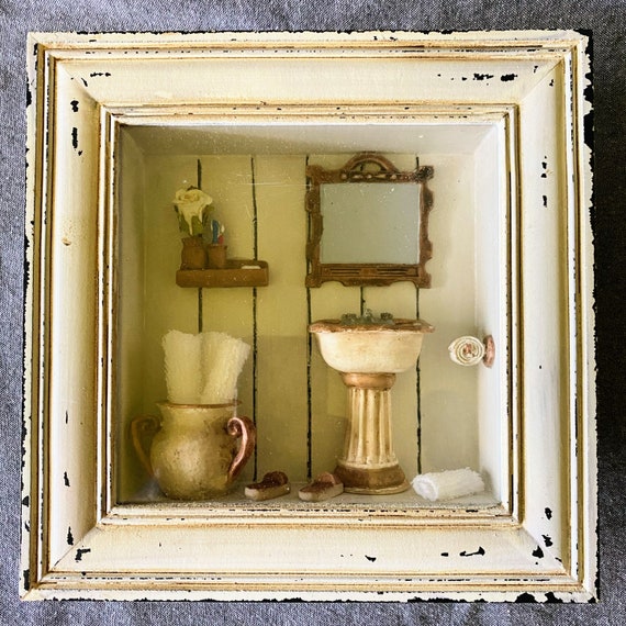 Bathroom Shadow Box Wall Art Powder Room 3D Plaque Rustic Etsy