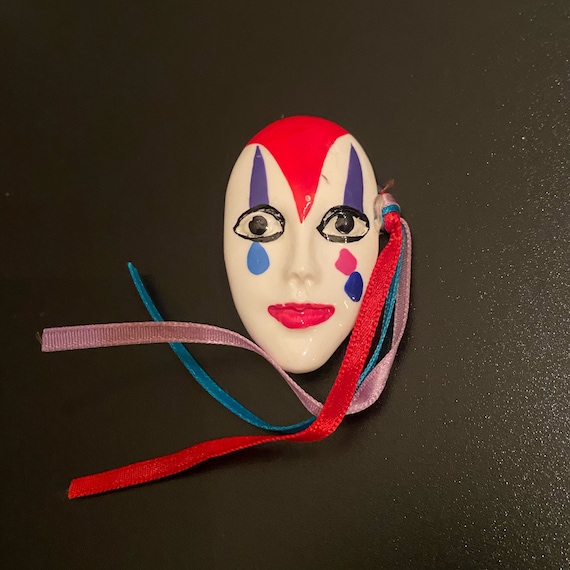 Pierrot French Clown Brooch Pin Hand Painted Cera… - image 4