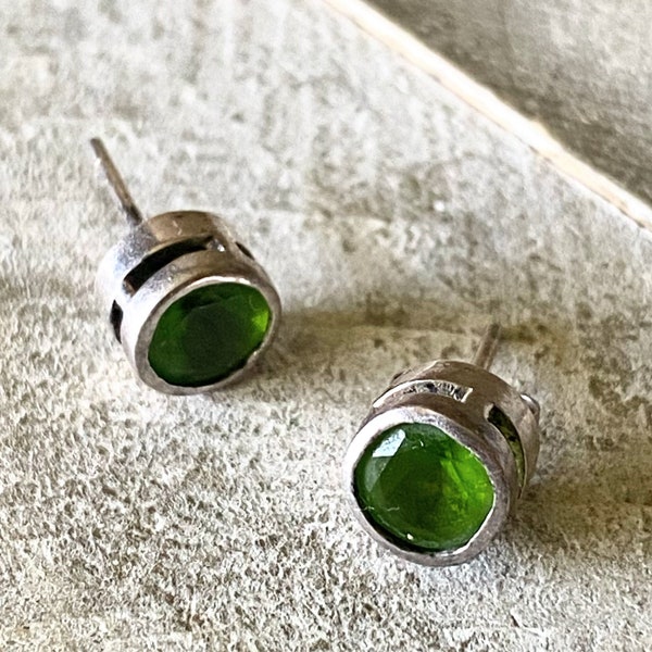 Sterling Green Glass Earrings Faux Peridot 925 Silver Posts For Pierced Ears