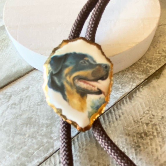 Vintage Rottweiler Dog Bolo Tie Porcelain Pendant… - image 3