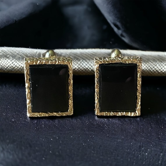 Vintage Black Tourmaline Cufflinks Rectangular St… - image 1