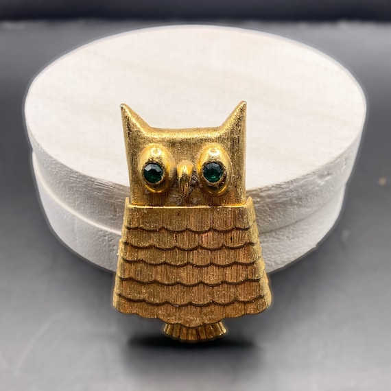 Vintage Avon Owl Perfume Brooch Pin Glacé Locket Gold Tone 