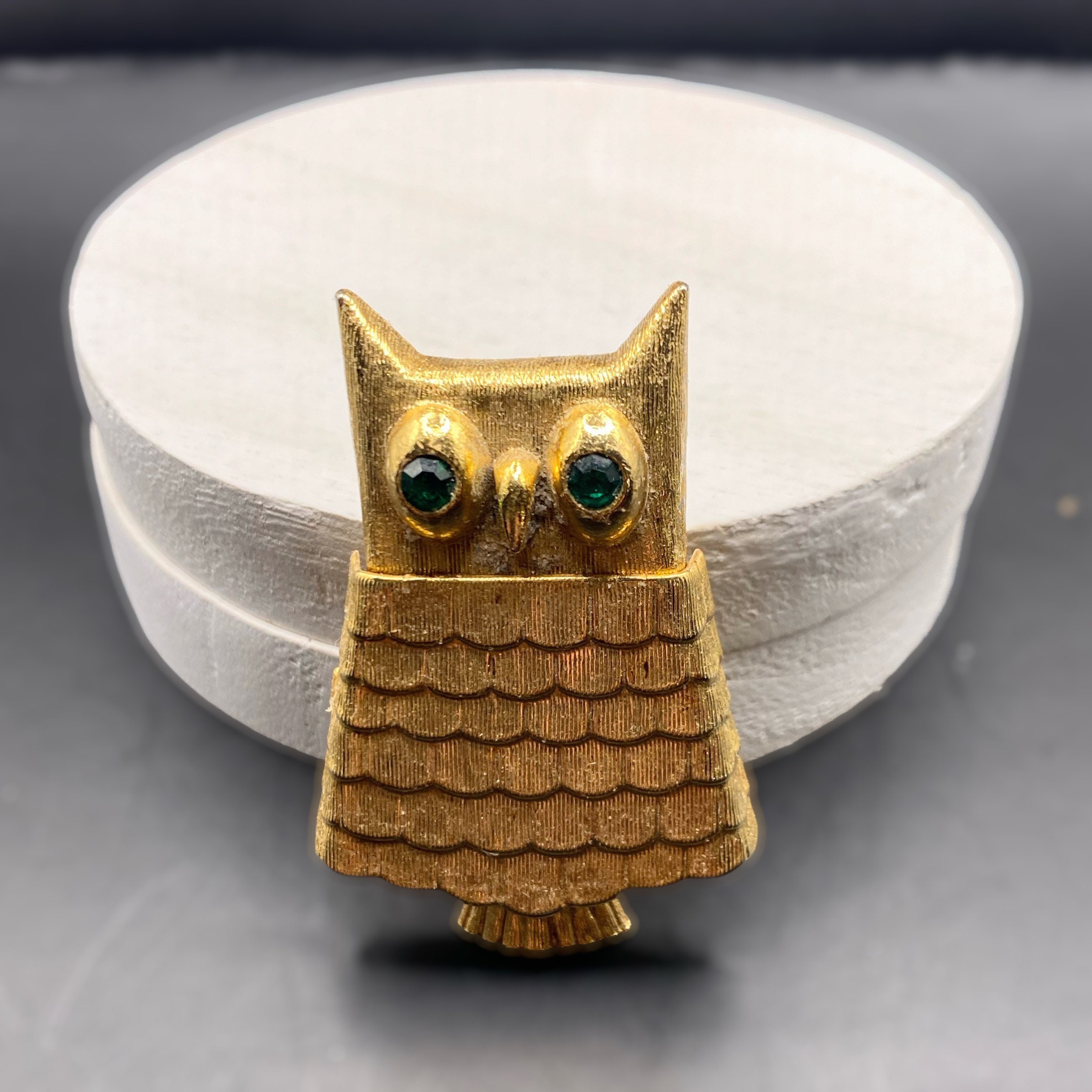 Vintage Avon Owl Perfume Brooch Pin Glac Locket Gold Tone 1969