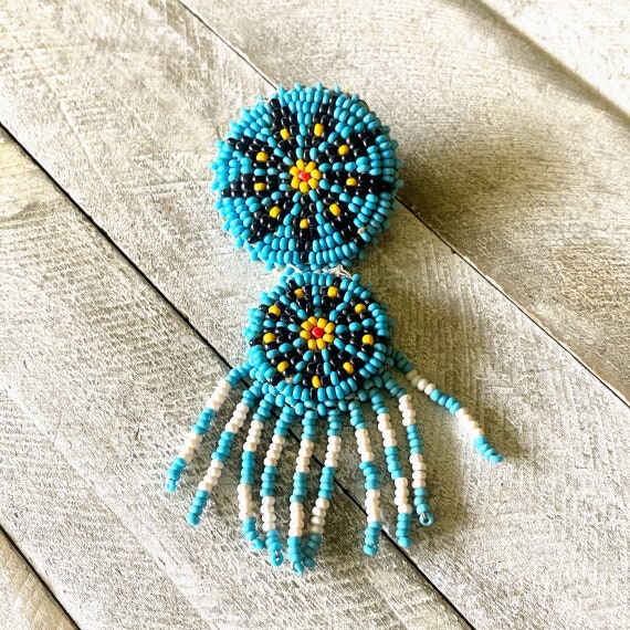 Seed Bead Dream Catcher Brooch Pin Handcrafted Na… - image 1