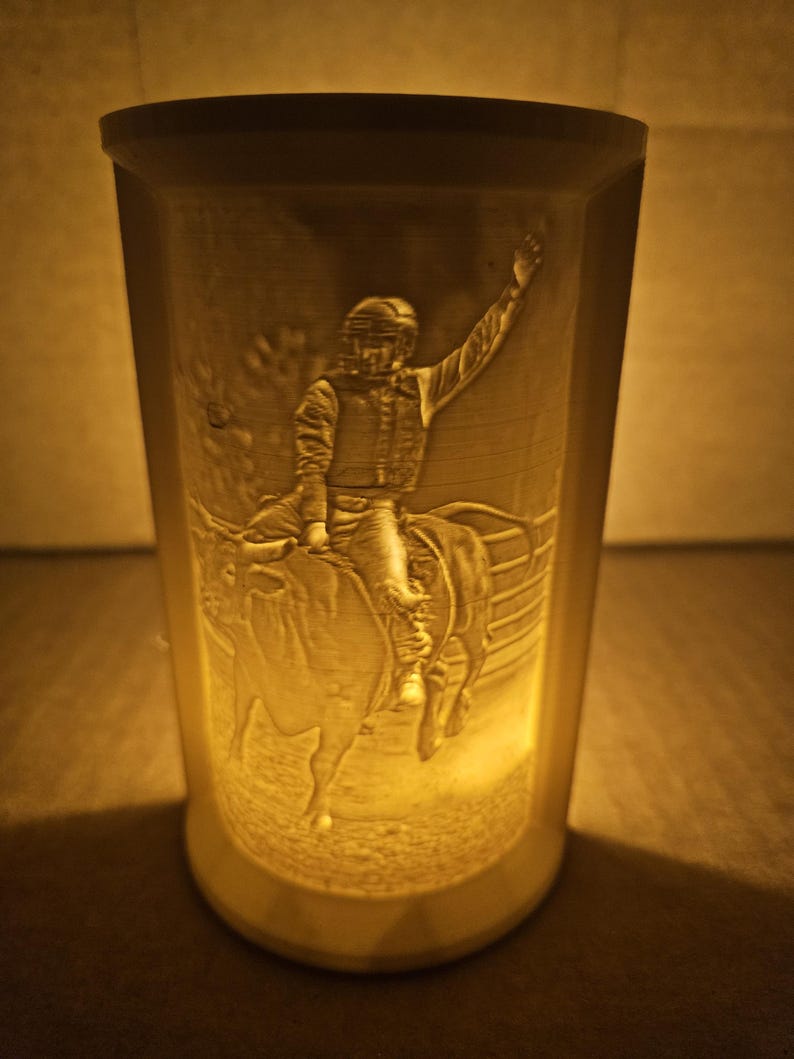 Bull Rider Lithophane Lamp | Rodeo Cowboy Night Light | 5in X 3in 3D ...