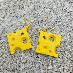 Swiss Cheese Earrings, 3D Printed Cheese Earrings, Foodie Earrings Jewelry, Dairy Cheese Please, Cheese Please Earrings, 3D Printed Cheese