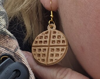 Breakfast Waffle 3D Printed Earrings, Foodie Earrings Jewelry, Breakfast Food Waffle Earrings Jewelry Hand Made 3d Printed