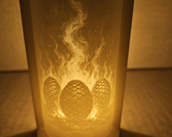 Lámpara de litofanía con forma de huevo de dragón / Luz nocturna con forma de vela de fantasía / Decoración geek impresa en 3D de 5 x 3 pulgadas / Regalo para amantes de los dragones