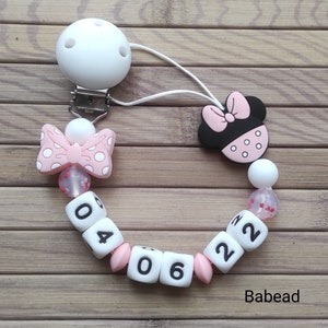 Clip per ciuccio per ragazza personalizzata Ciuccio per nome rosa in stile Minnie