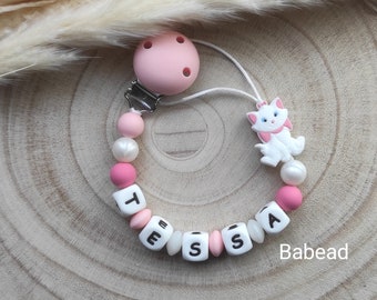 Pacifier pacifier clip Marie Aristocats personalized first name pink white