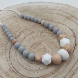 Nursing and bottle carrying necklace silicone wood awakening gray white