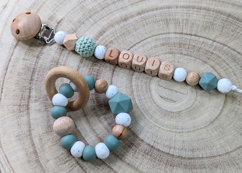 Personalized pacifier clip sage green image 1