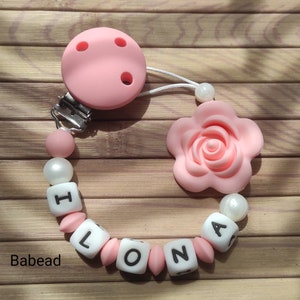 Personalized pacifier attachment girl lollipop name pink flower