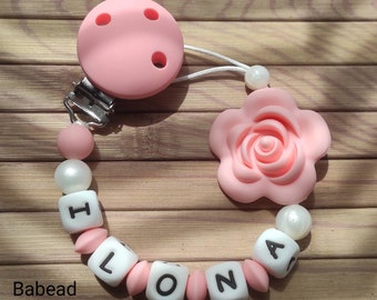 Personalized pacifier attachment girl lollipop name pink flower