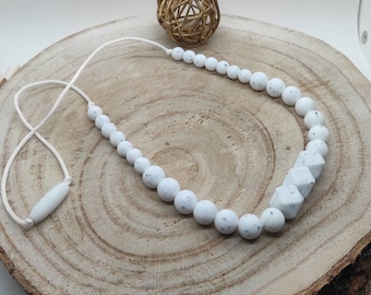 Collier d'allaitement et de portage biberonnage silicone blanc gritty éveil